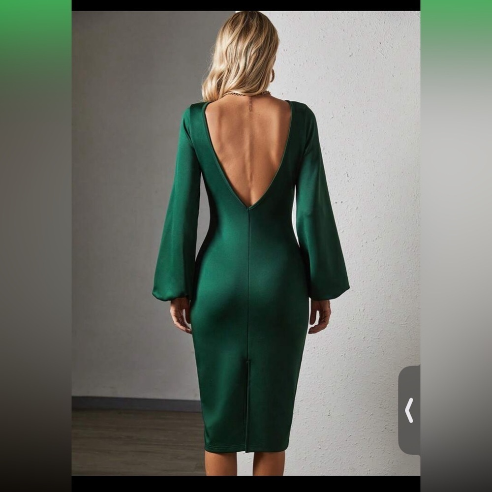 SHEIN Privé Solid Lantern Sleeve Bodycon Dress size S new without tag - Picture 2 of 16